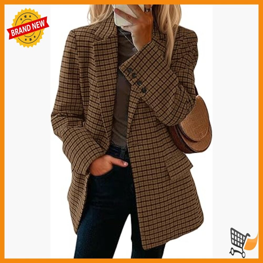 Wool Blend Blazer Notched Lapel Pockets Business Casual Jacket
